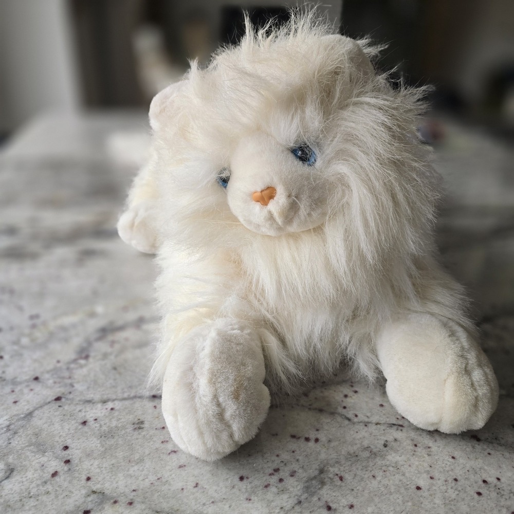 Vintage Floppy Friends Cat Plush Stuffed Animal Large White Pink Mervyns Rare